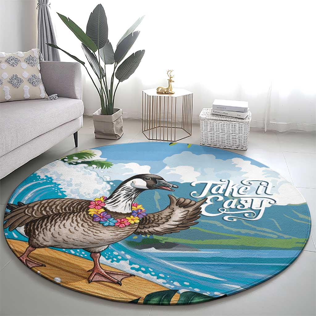 Aloha Hawaii Shaka Nene Goose Round Carpet Surfing Take It Easy - Polynesian Pride