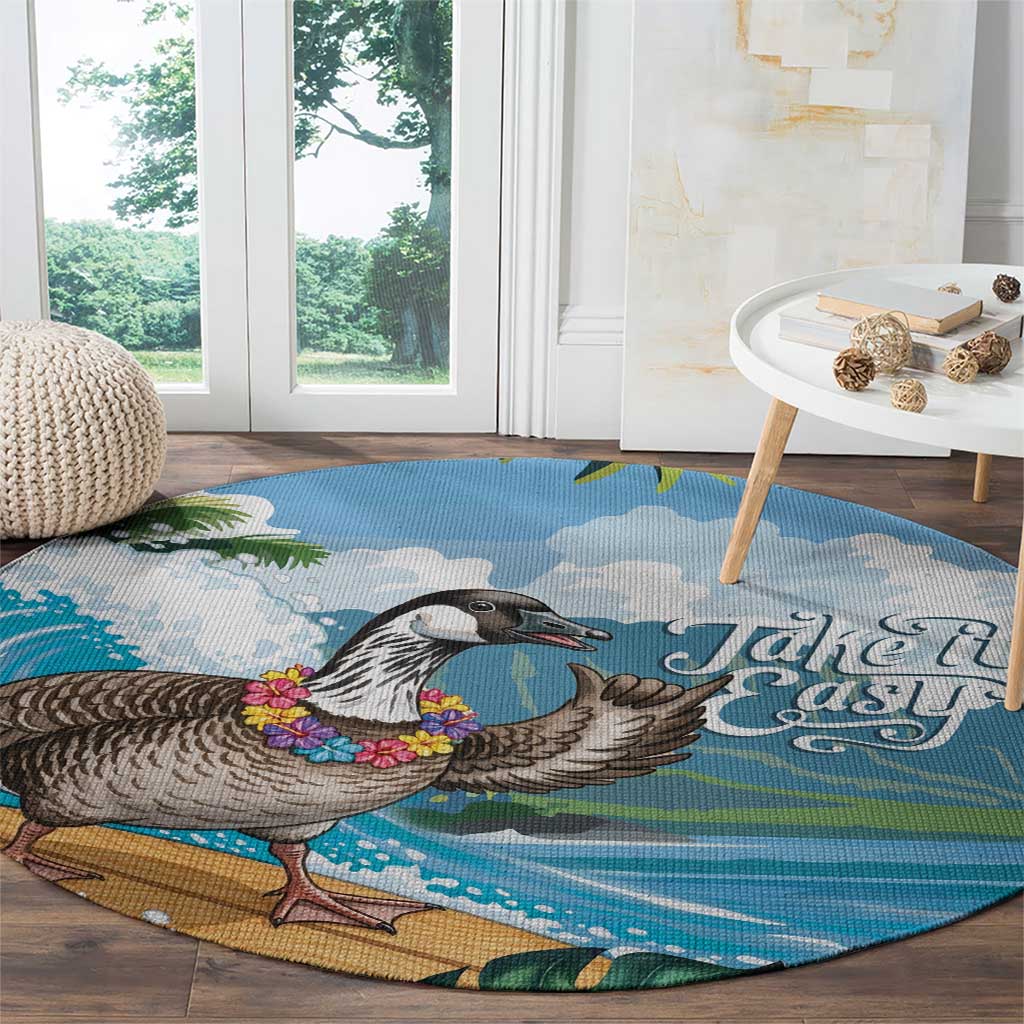 Aloha Hawaii Shaka Nene Goose Round Carpet Surfing Take It Easy - Polynesian Pride