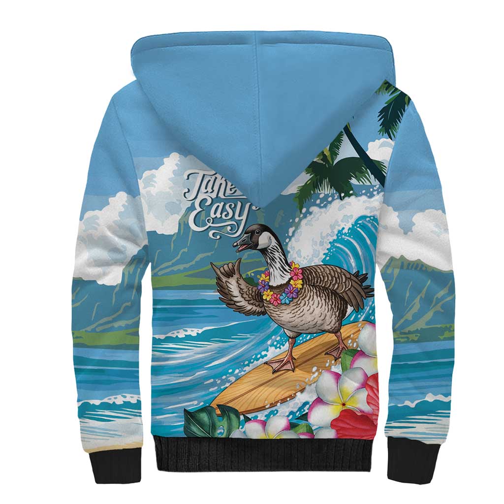 Aloha Hawaii Shaka Nene Goose Sherpa Hoodie Surfing Take It Easy - Polynesian Pride