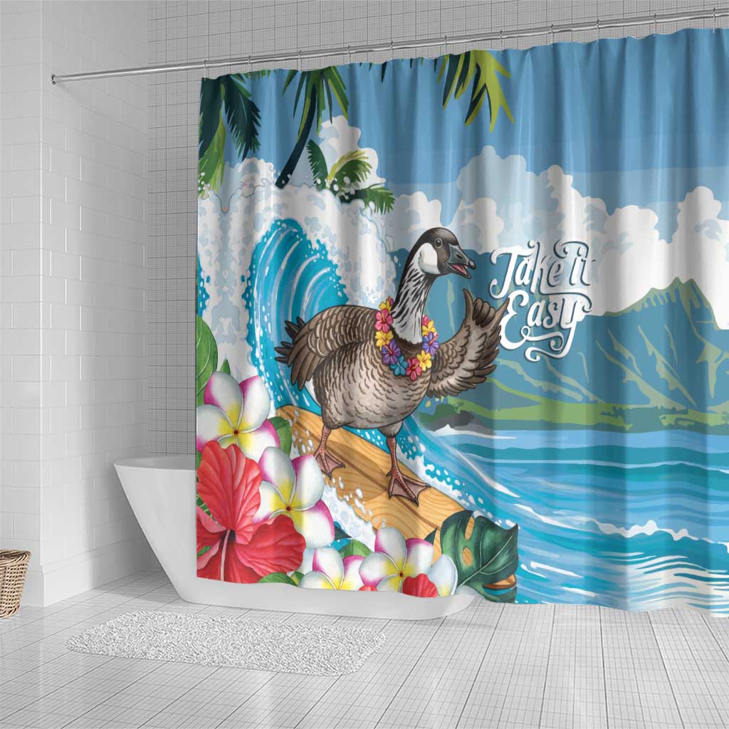 Aloha Hawaii Shaka Nene Goose Shower Curtain Surfing Take It Easy - Polynesian Pride
