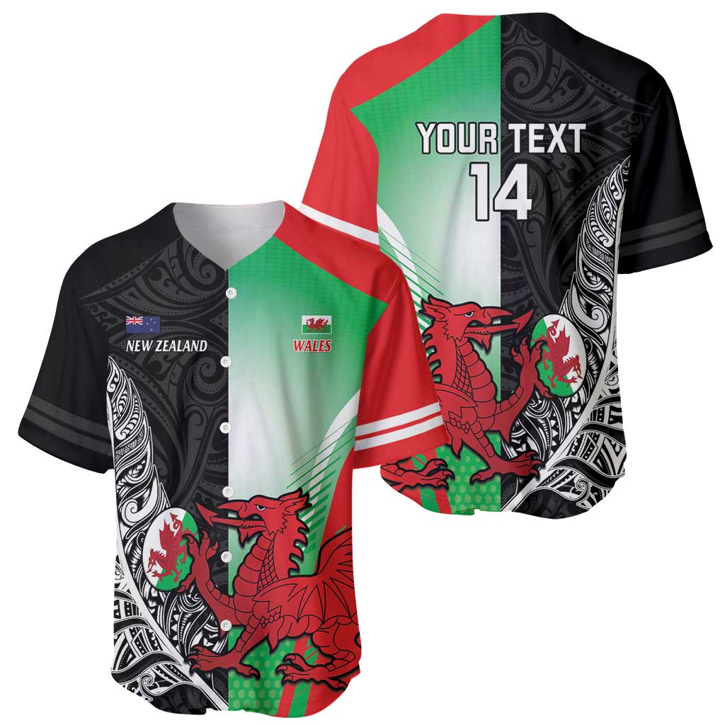 New Zealand and Wales Rugby Custom Baseball Jersey Aotearoa All Black Combine Welsh Dragon - Polynesian Pride
