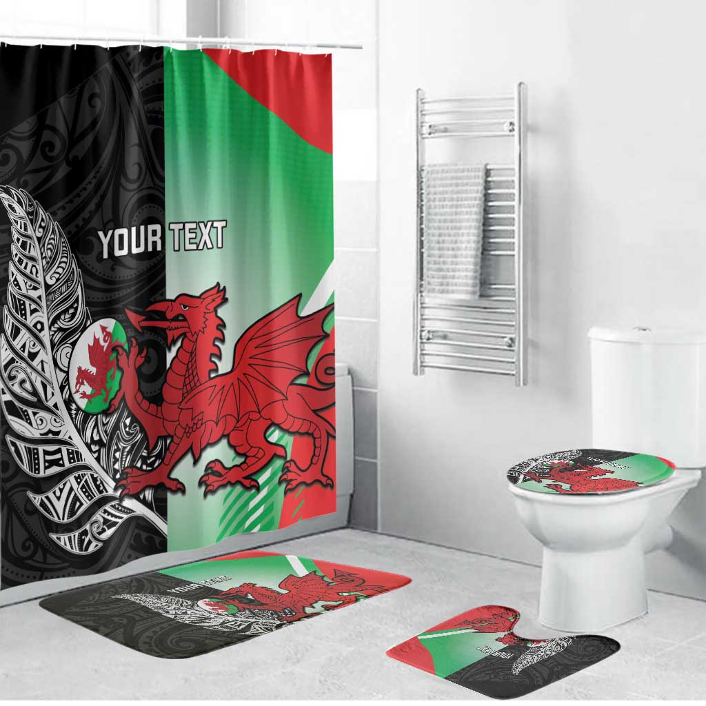 New Zealand and Wales Rugby Custom Bathroom Set Aotearoa All Black Combine Welsh Dragon - Polynesian Pride