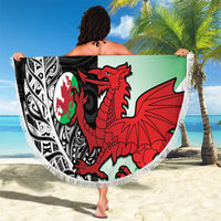New Zealand and Wales Rugby Custom Beach Blanket Aotearoa All Black Combine Welsh Dragon - Polynesian Pride