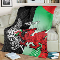 New Zealand and Wales Rugby Custom Blanket Aotearoa All Black Combine Welsh Dragon - Polynesian Pride