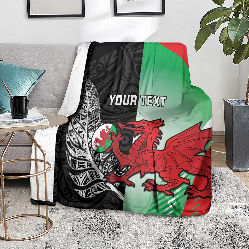 New Zealand and Wales Rugby Custom Blanket Aotearoa All Black Combine Welsh Dragon - Polynesian Pride