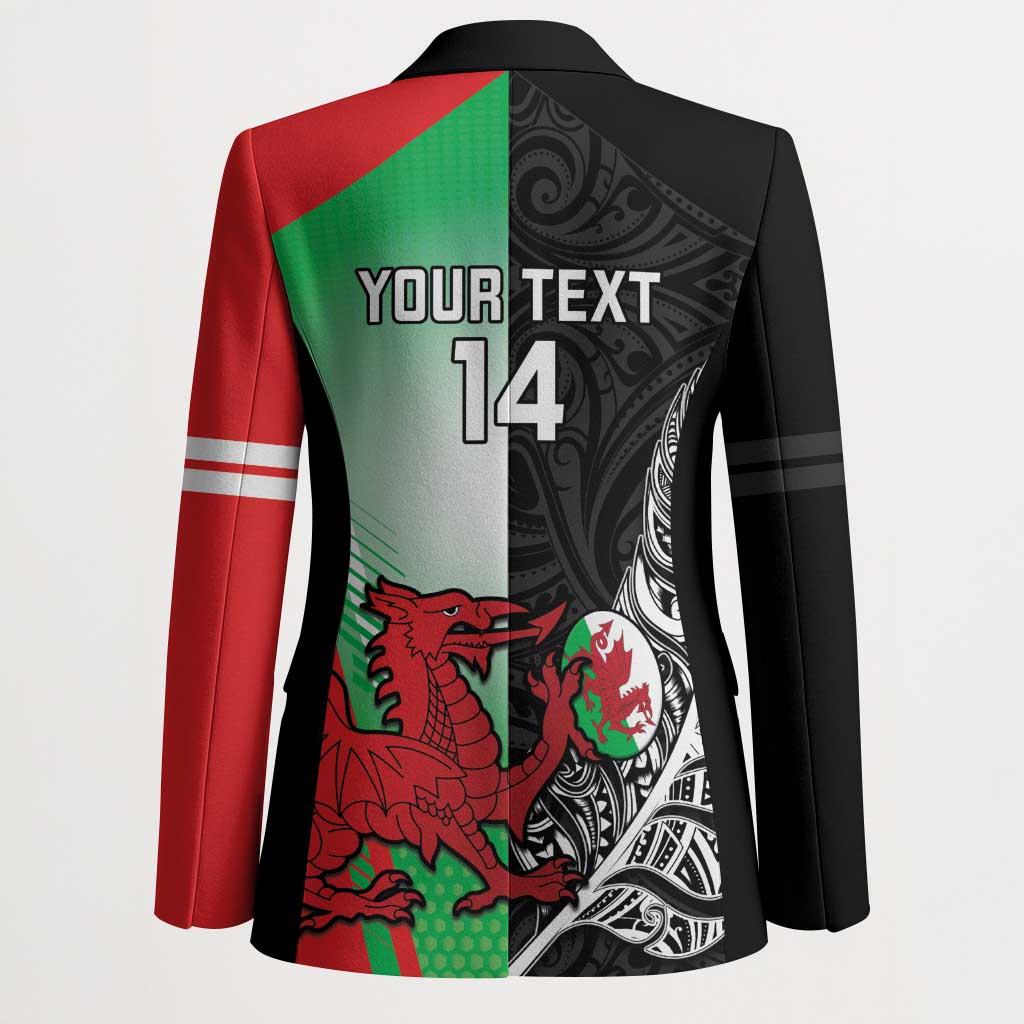 New Zealand and Wales Rugby Custom Blazer Aotearoa All Black Combine Welsh Dragon - Polynesian Pride