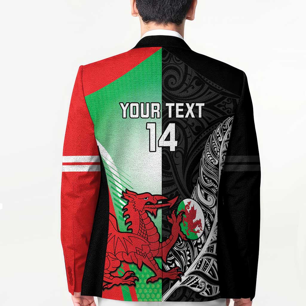 New Zealand and Wales Rugby Custom Blazer Aotearoa All Black Combine Welsh Dragon - Polynesian Pride