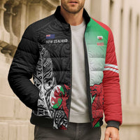 New Zealand and Wales Rugby Custom Bomber Puffer Jacket Aotearoa All Black Combine Welsh Dragon - Polynesian Pride
