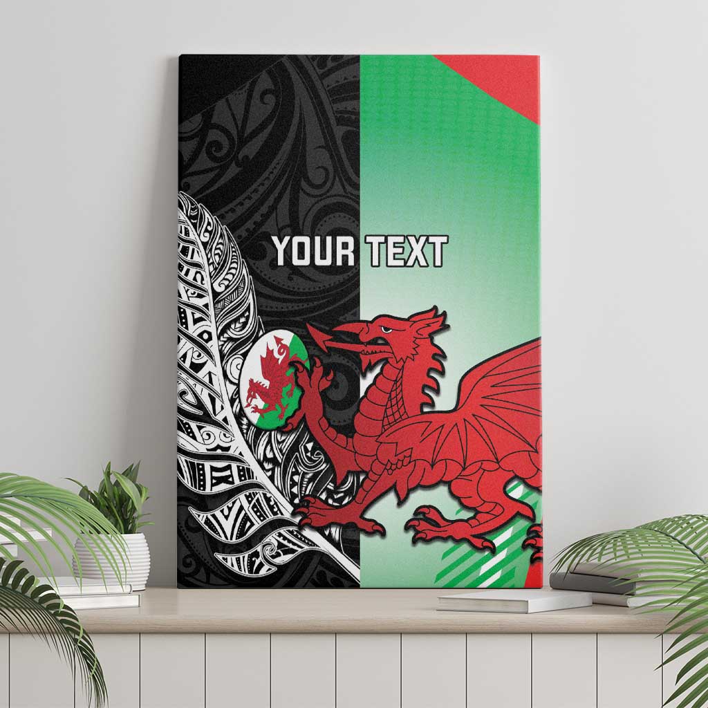 New Zealand and Wales Rugby Custom Canvas Wall Art Aotearoa All Black Combine Welsh Dragon - Polynesian Pride