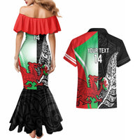 New Zealand and Wales Rugby Custom Couples Matching Mermaid Dress and Hawaiian Shirt Aotearoa All Black Combine Welsh Dragon - Polynesian Pride