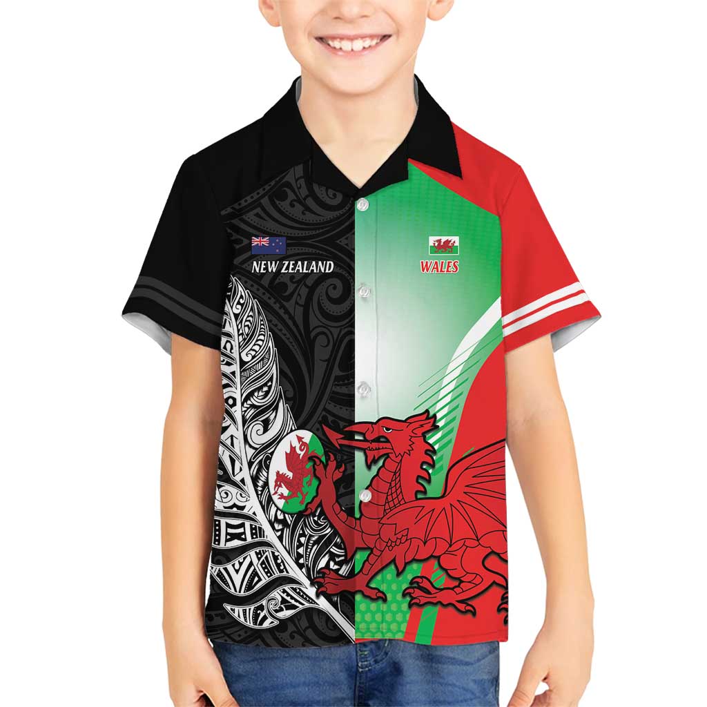 New Zealand and Wales Rugby Custom Family Matching Long Sleeve Bodycon Dress and Hawaiian Shirt Aotearoa All Black Combine Welsh Dragon - Polynesian Pride