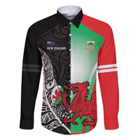 New Zealand and Wales Rugby Custom Family Matching Off The Shoulder Long Sleeve Dress and Hawaiian Shirt Aotearoa All Black Combine Welsh Dragon - Polynesian Pride