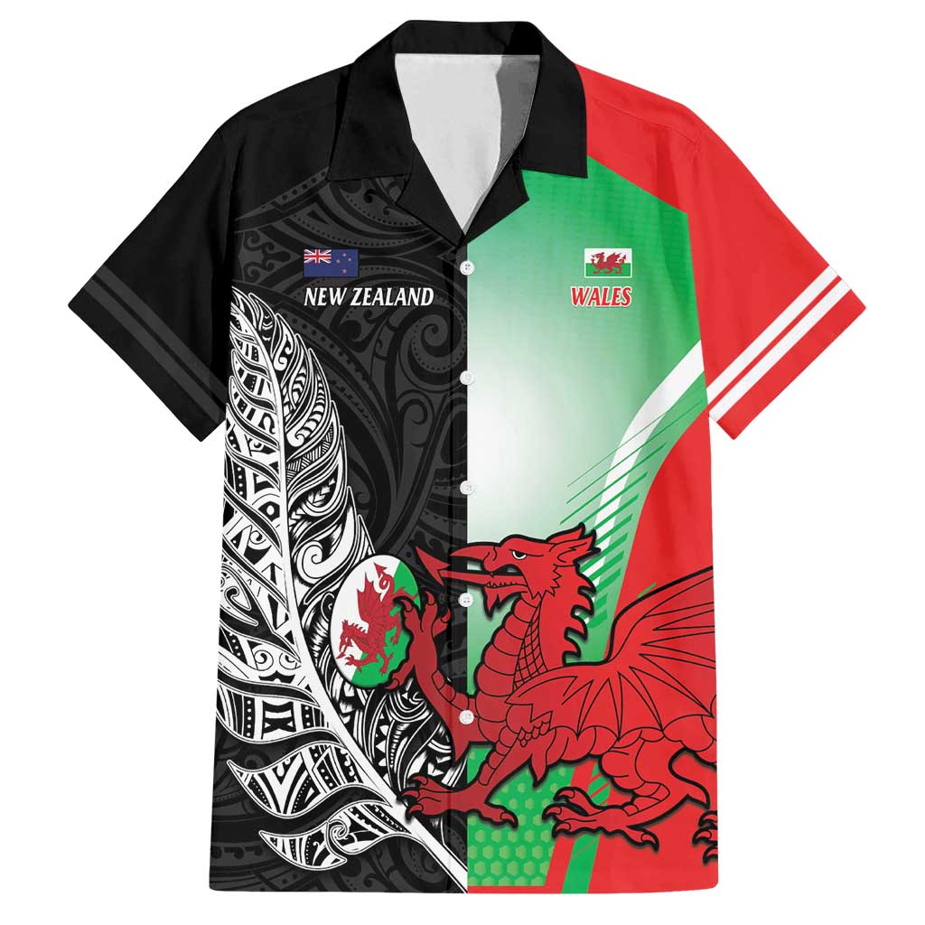 New Zealand and Wales Rugby Custom Family Matching Off Shoulder Short Dress and Hawaiian Shirt Aotearoa All Black Combine Welsh Dragon - Polynesian Pride