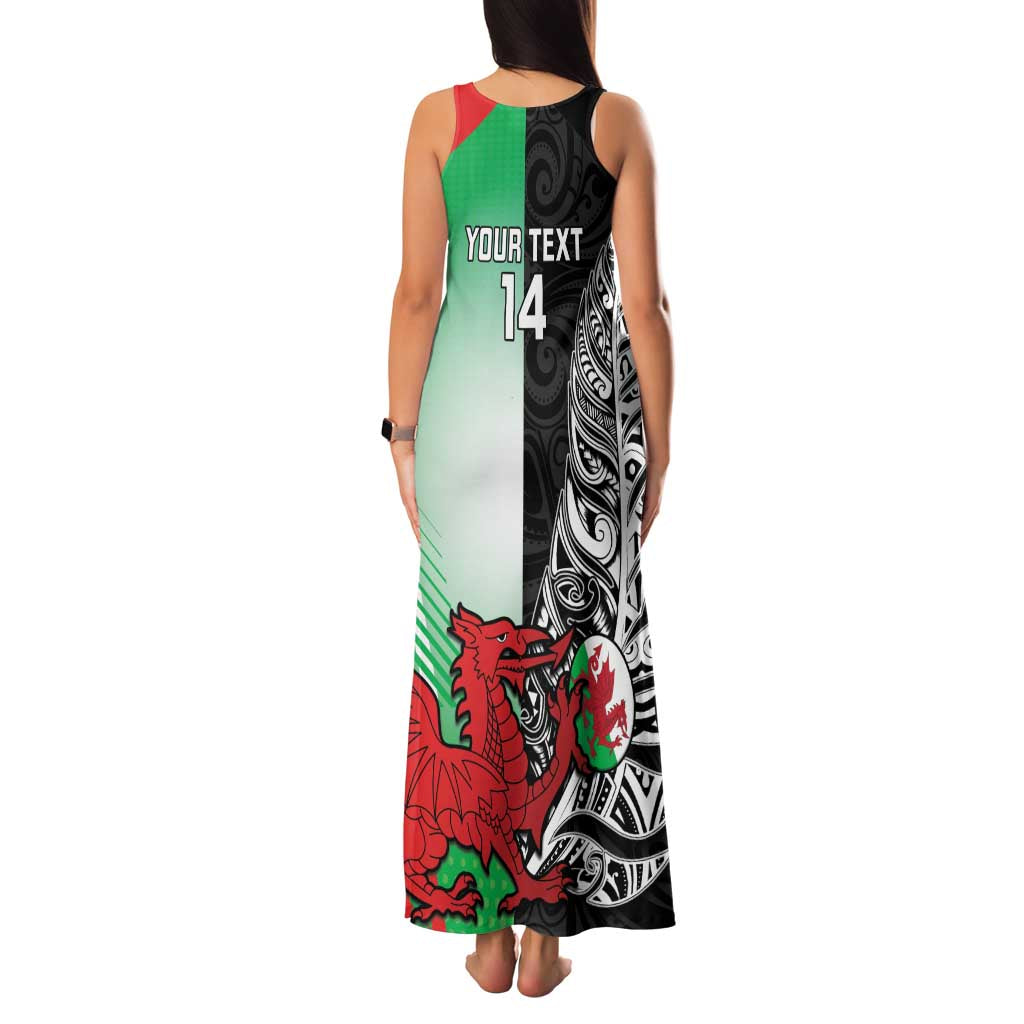 New Zealand and Wales Rugby Custom Family Matching Tank Maxi Dress and Hawaiian Shirt Aotearoa All Black Combine Welsh Dragon - Polynesian Pride