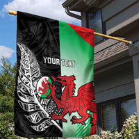 New Zealand and Wales Rugby Custom Garden Flag Aotearoa All Black Combine Welsh Dragon - Polynesian Pride