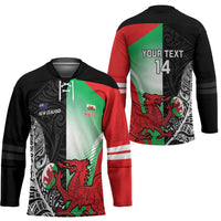 New Zealand and Wales Rugby Custom Hockey Jersey Aotearoa All Black Combine Welsh Dragon - Polynesian Pride
