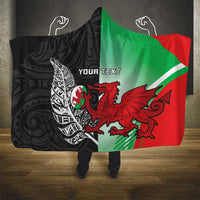 New Zealand and Wales Rugby Custom Hooded Blanket Aotearoa All Black Combine Welsh Dragon - Polynesian Pride