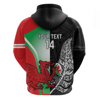 New Zealand and Wales Rugby Custom Hoodie Aotearoa All Black Combine Welsh Dragon - Polynesian Pride