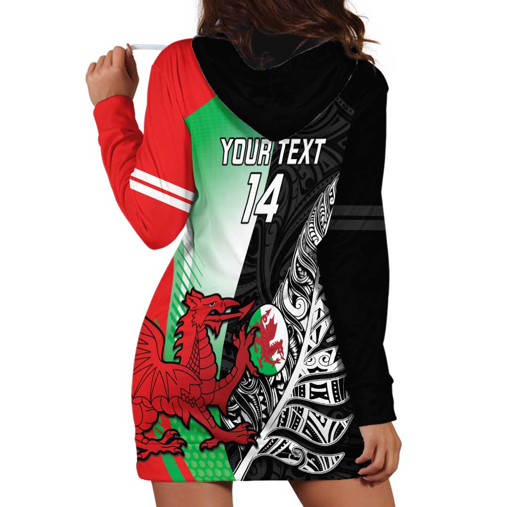 New Zealand and Wales Rugby Custom Hoodie Dress Aotearoa All Black Combine Welsh Dragon - Polynesian Pride
