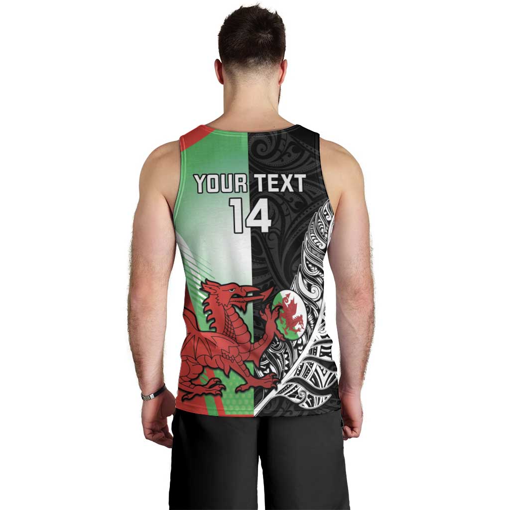 New Zealand and Wales Rugby Custom Men Tank Top Aotearoa All Black Combine Welsh Dragon - Polynesian Pride