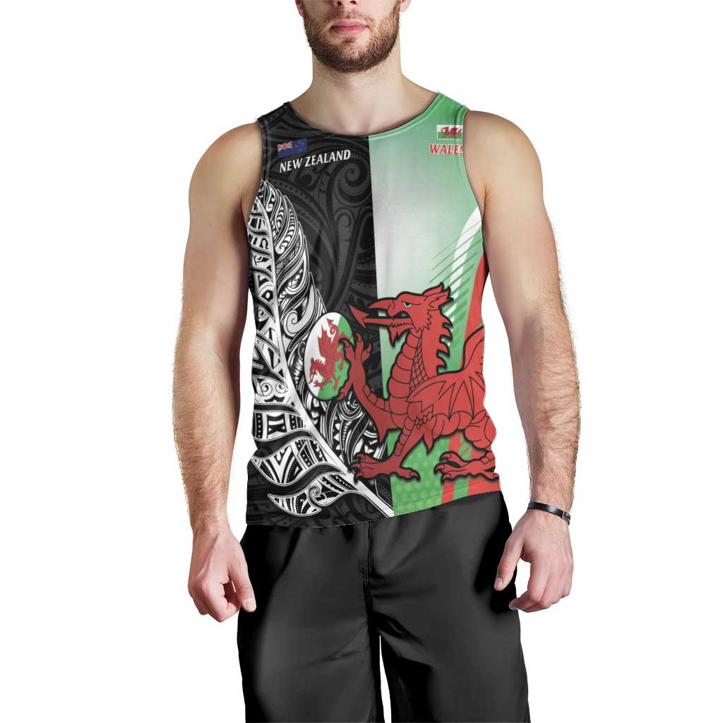 New Zealand and Wales Rugby Custom Men Tank Top Aotearoa All Black Combine Welsh Dragon - Polynesian Pride