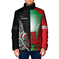 New Zealand and Wales Rugby Custom Padded Jacket Aotearoa All Black Combine Welsh Dragon - Polynesian Pride