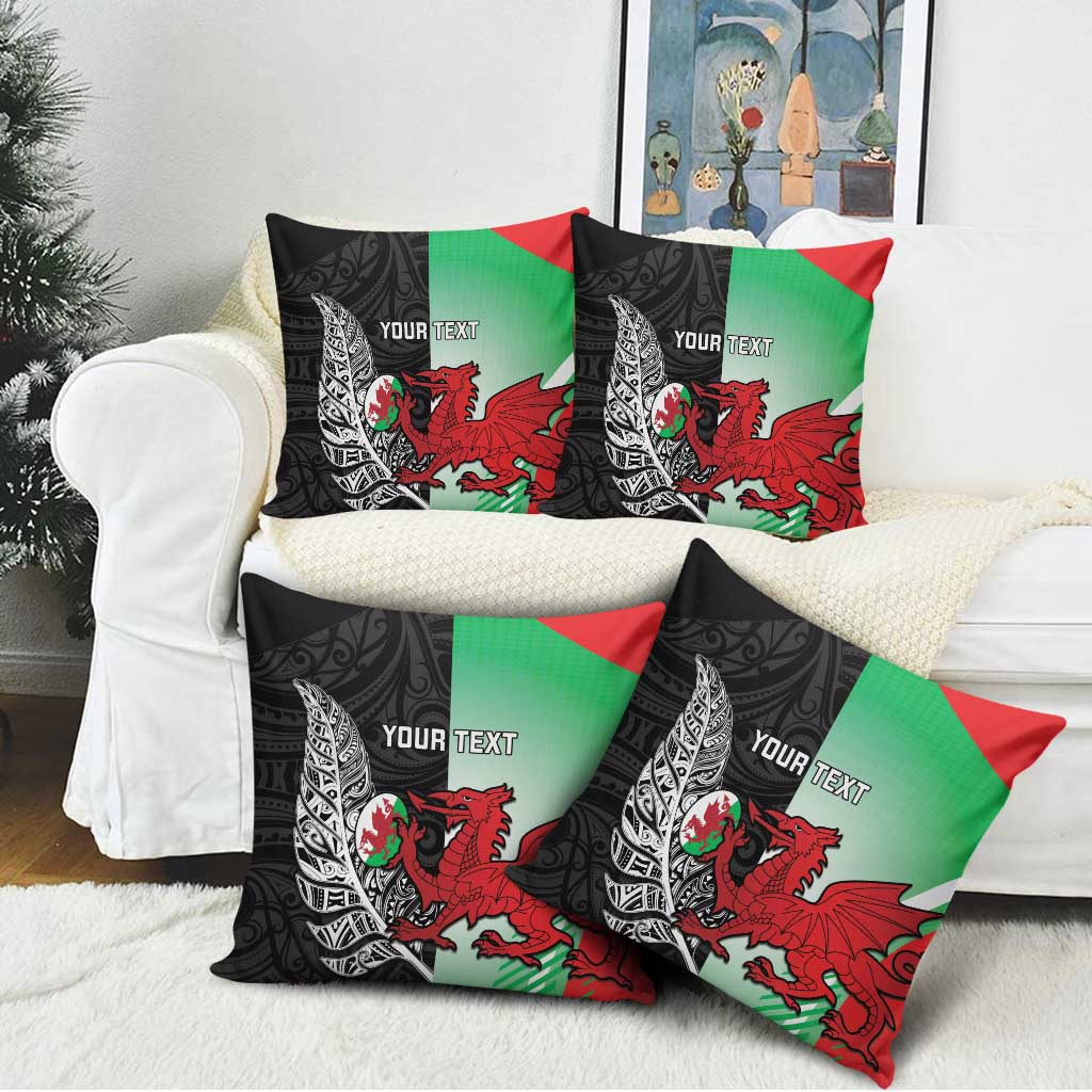 New Zealand and Wales Rugby Custom Pillow Cover Aotearoa All Black Combine Welsh Dragon - Polynesian Pride