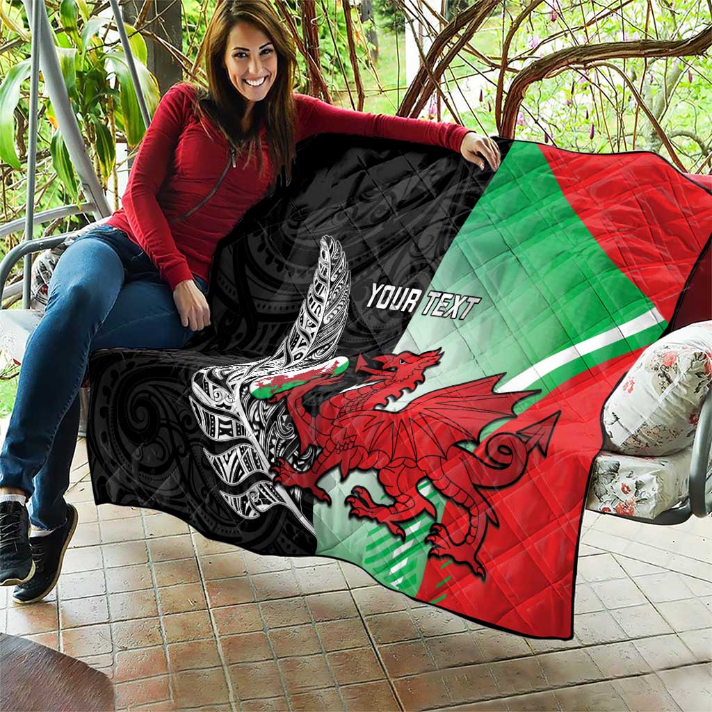 New Zealand and Wales Rugby Custom Quilt Aotearoa All Black Combine Welsh Dragon - Polynesian Pride