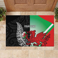 New Zealand and Wales Rugby Custom Rubber Doormat Aotearoa All Black Combine Welsh Dragon - Polynesian Pride