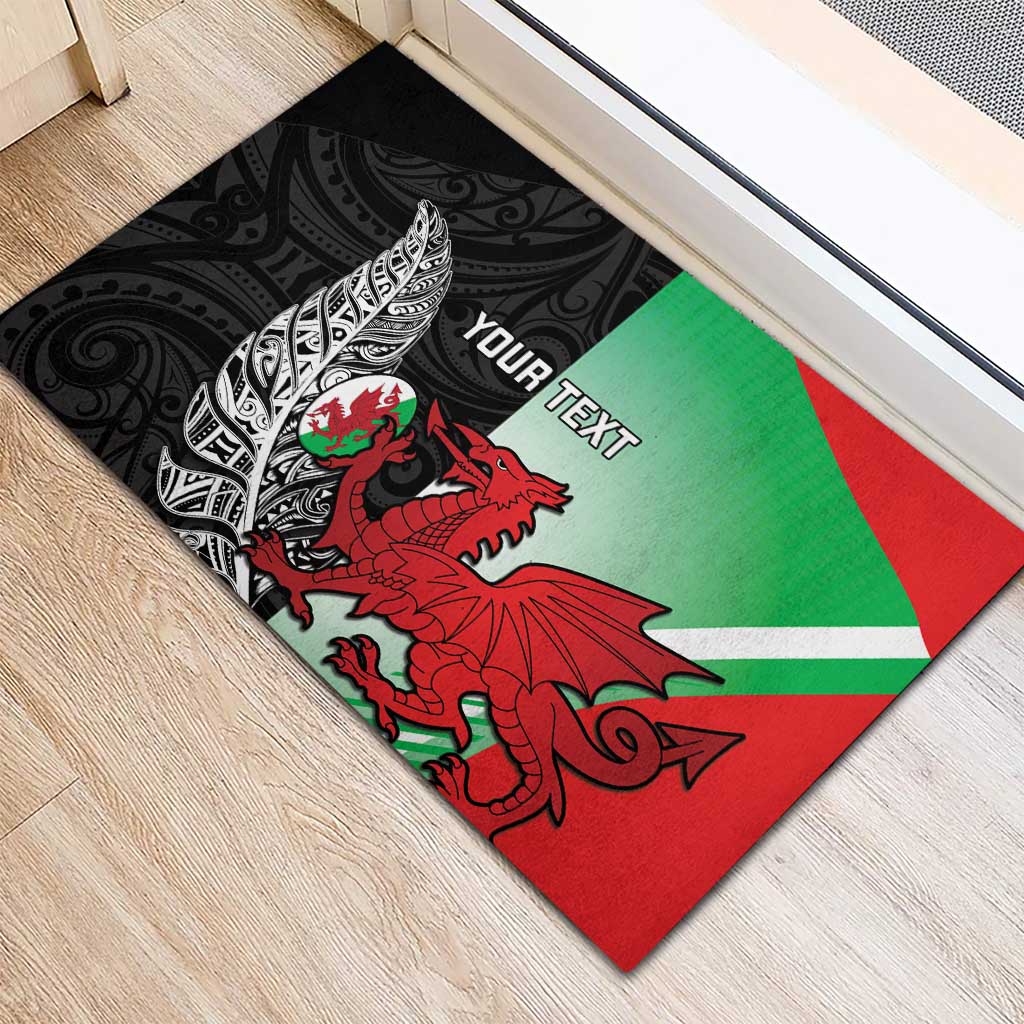 New Zealand and Wales Rugby Custom Rubber Doormat Aotearoa All Black Combine Welsh Dragon - Polynesian Pride