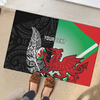 New Zealand and Wales Rugby Custom Rubber Doormat Aotearoa All Black Combine Welsh Dragon - Polynesian Pride