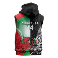 New Zealand and Wales Rugby Custom Sleeveless Hoodie Aotearoa All Black Combine Welsh Dragon - Polynesian Pride