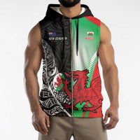 New Zealand and Wales Rugby Custom Sleeveless Zip Hoodie Aotearoa All Black Combine Welsh Dragon - Polynesian Pride