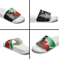 New Zealand and Wales Rugby Custom Slide Sandals Aotearoa All Black Combine Welsh Dragon - Polynesian Pride