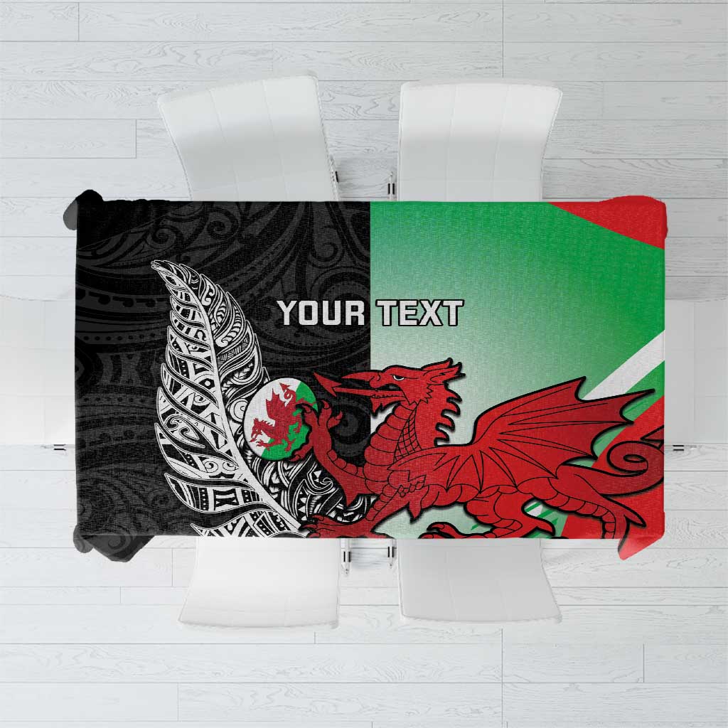 New Zealand and Wales Rugby Custom Tablecloth Aotearoa All Black Combine Welsh Dragon - Polynesian Pride
