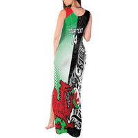 New Zealand and Wales Rugby Custom Tank Maxi Dress Aotearoa All Black Combine Welsh Dragon - Polynesian Pride