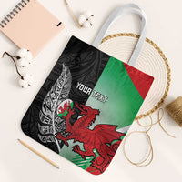 New Zealand and Wales Rugby Custom Tote Bag Aotearoa All Black Combine Welsh Dragon - Polynesian Pride