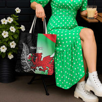 New Zealand and Wales Rugby Custom Tote Bag Aotearoa All Black Combine Welsh Dragon - Polynesian Pride