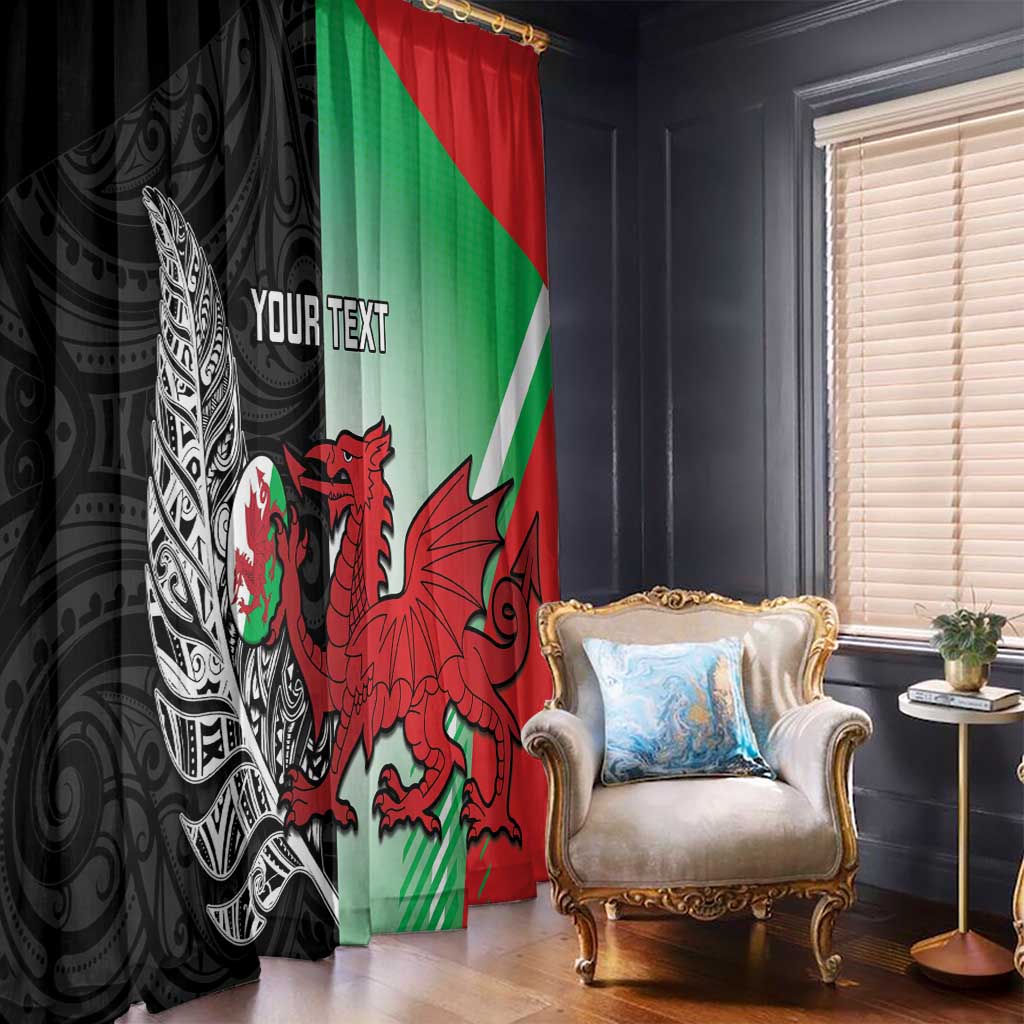 New Zealand and Wales Rugby Custom Window Curtain Aotearoa All Black Combine Welsh Dragon - Polynesian Pride