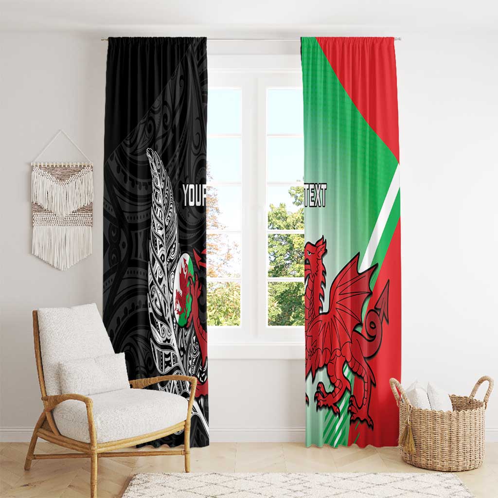 New Zealand and Wales Rugby Custom Window Curtain Aotearoa All Black Combine Welsh Dragon - Polynesian Pride