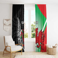 New Zealand and Wales Rugby Custom Window Curtain Aotearoa All Black Combine Welsh Dragon - Polynesian Pride