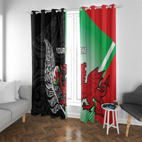 New Zealand and Wales Rugby Custom Window Curtain Aotearoa All Black Combine Welsh Dragon - Polynesian Pride