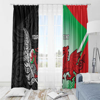 New Zealand and Wales Rugby Custom Window Curtain Aotearoa All Black Combine Welsh Dragon - Polynesian Pride