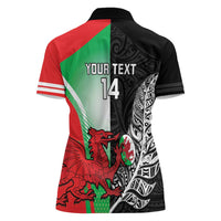 New Zealand and Wales Rugby Custom Women Polo Shirt Aotearoa All Black Combine Welsh Dragon - Polynesian Pride