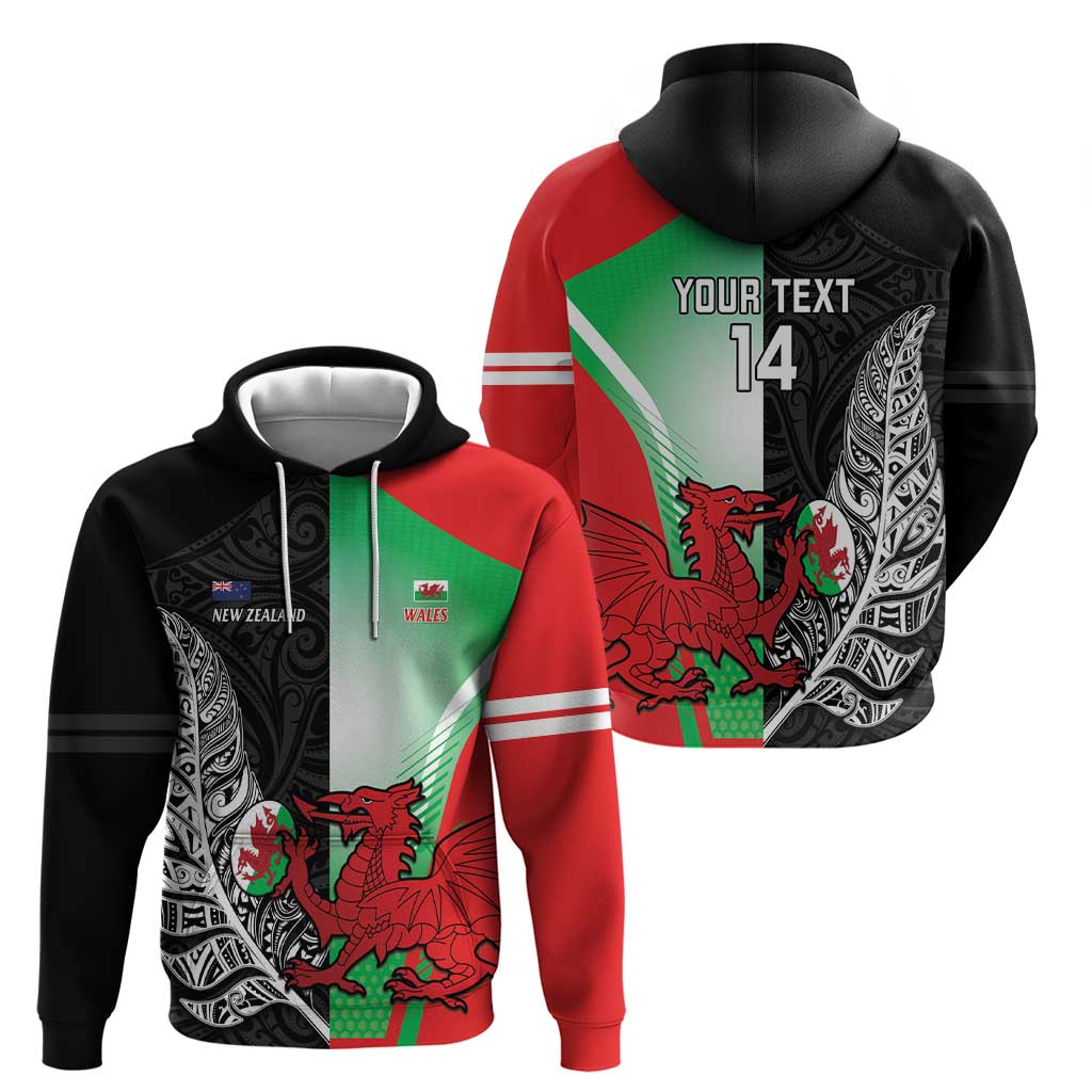 New Zealand and Wales Rugby Custom Zip Hoodie Aotearoa All Black Combine Welsh Dragon - Polynesian Pride
