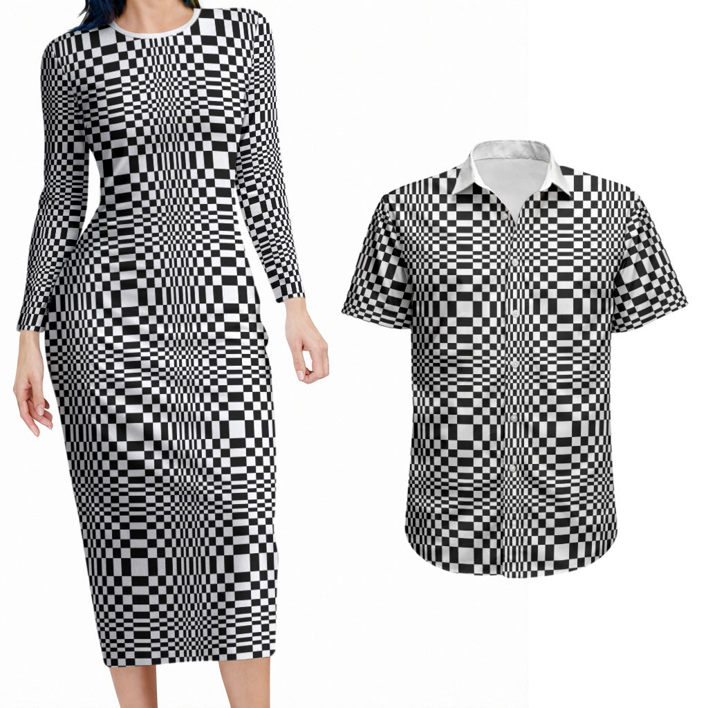 Black White Filipino Binakol Motifs Couples Matching Long Sleeve Bodycon Dress and Hawaiian Shirt Mabuhay Philippines Festival Kusikus Pattern LT14 Black - Polynesian Pride