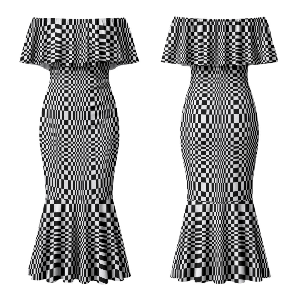 Black White Filipino Binakol Motifs Couples Matching Mermaid Dress and Hawaiian Shirt Mabuhay Philippines Festival Kusikus Pattern LT14 - Polynesian Pride