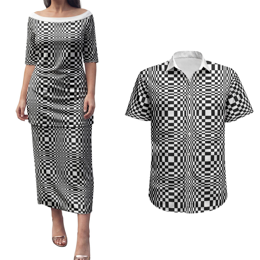 Black White Filipino Binakol Motifs Couples Matching Puletasi and Hawaiian Shirt Mabuhay Philippines Festival Kusikus Pattern LT14 Black - Polynesian Pride