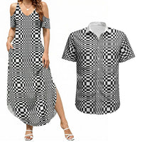 Black White Filipino Binakol Motifs Couples Matching Summer Maxi Dress and Hawaiian Shirt Mabuhay Philippines Festival Kusikus Pattern LT14 Black - Polynesian Pride
