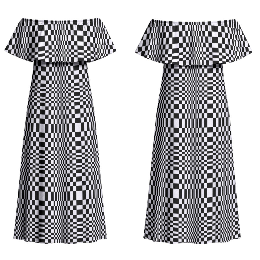 Black White Filipino Binakol Motifs Family Matching Off Shoulder Maxi Dress and Hawaiian Shirt Mabuhay Philippines Festival Kusikus Pattern LT14 Mom's Dress Black - Polynesian Pride